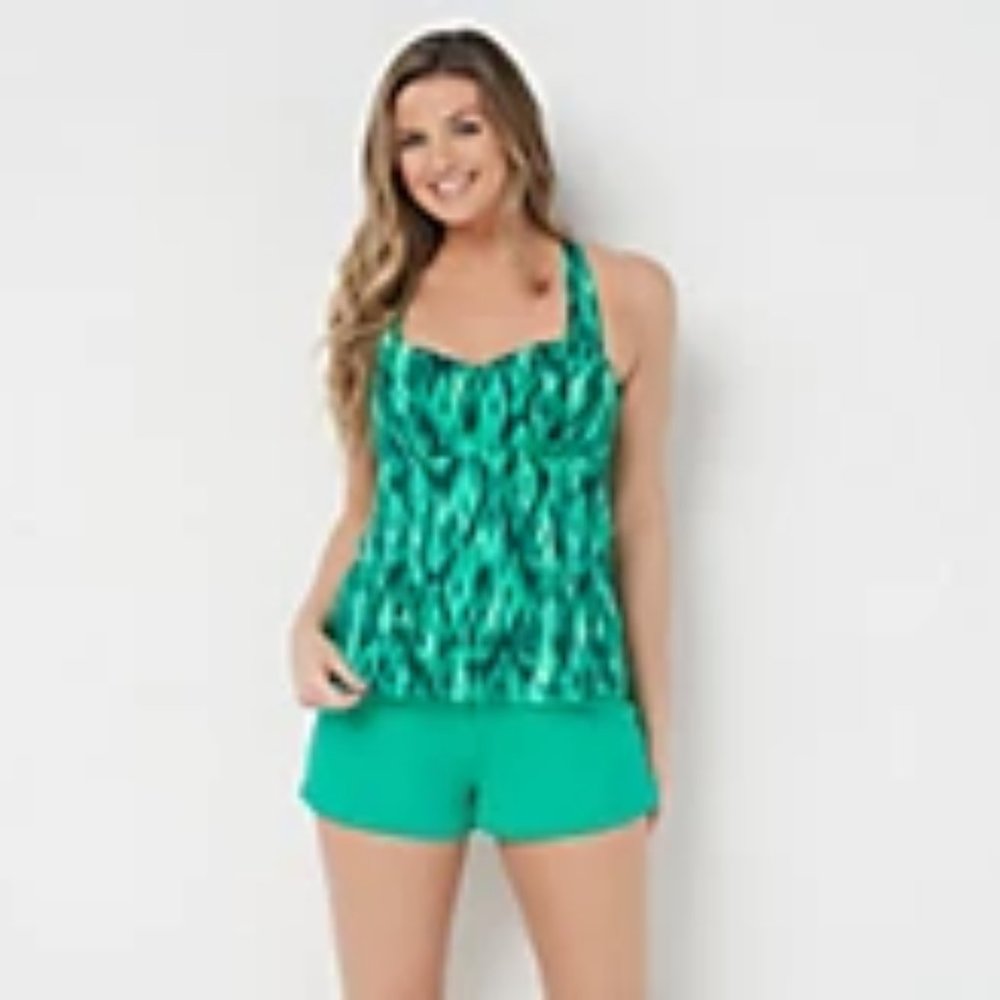 Denim & Co. Beach H-Back Tankini Top Shorts Sz 14